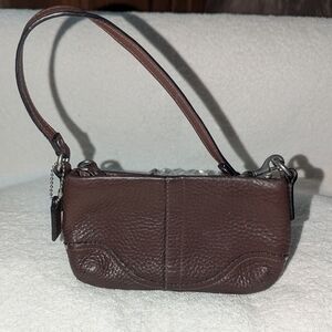 Coach Brown Leather Wristlet Handbag with Subtle Texture